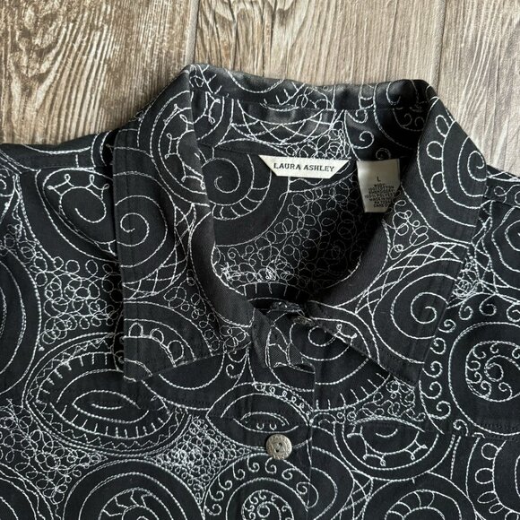 Vtg Laura Ashley Black White Swirl Embroidered Jacket L Whimsigoth Whimsical - Picture 6 of 8